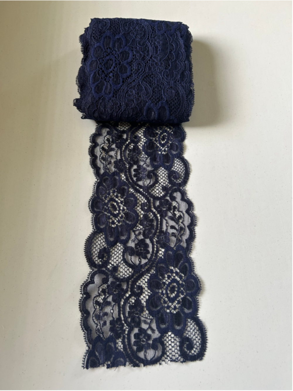 Fabric: 7 Yards Navy Blue Floral Lace Trim